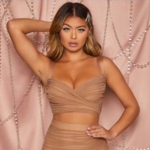 NWT Oh Polly Ruched Mesh Crop Top Women's 2